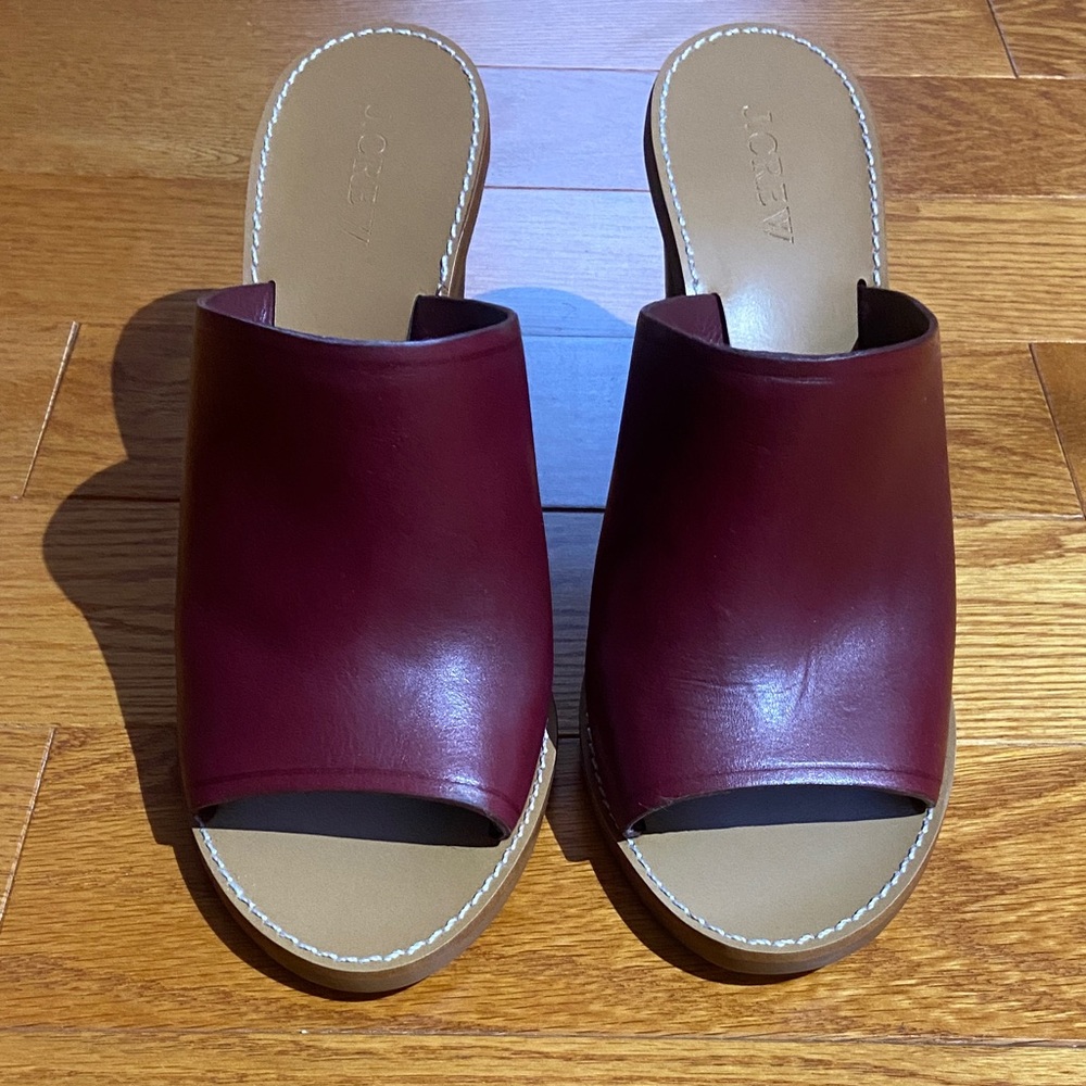 J. Crew Women's Burgundy Open-Toe Leather Mules